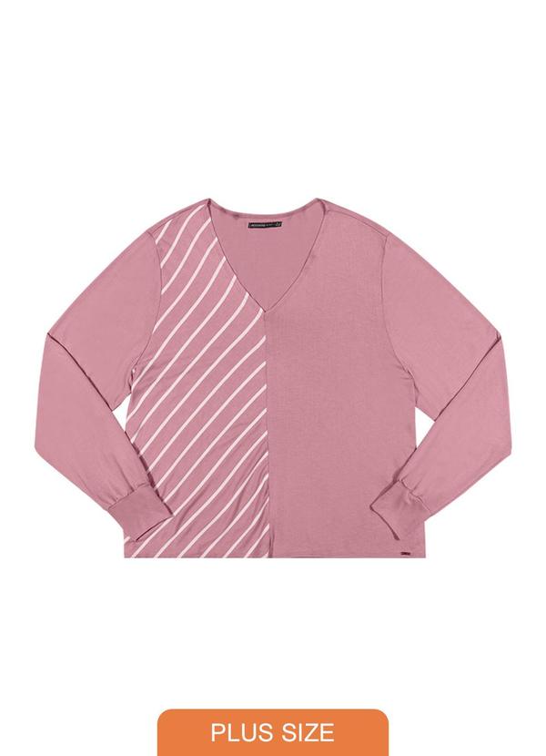 Rezzato - Blusa Bicolor Listrada Plus Size Feminino Rosa 