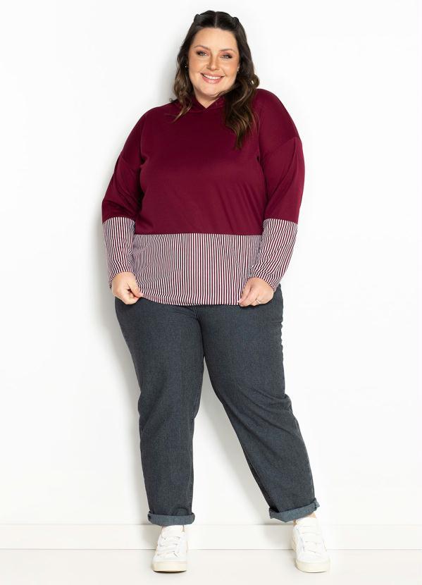 Marguerite - Blusa Bordô com Capuz e Constraste Plus Size 4