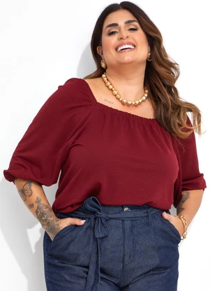 Marguerite - Blusa Bordô em Malha Anarruga - MARGUERITE