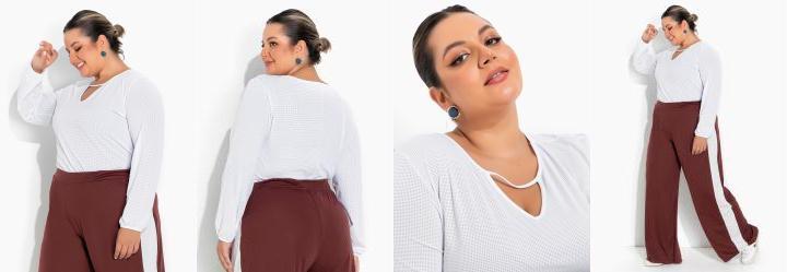 Blusa Branca Furadinha com Mangas Plus Size