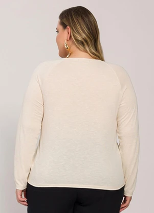 Lisamour - Blusa Canelada de Manga Longa Bege - LISAMOUR