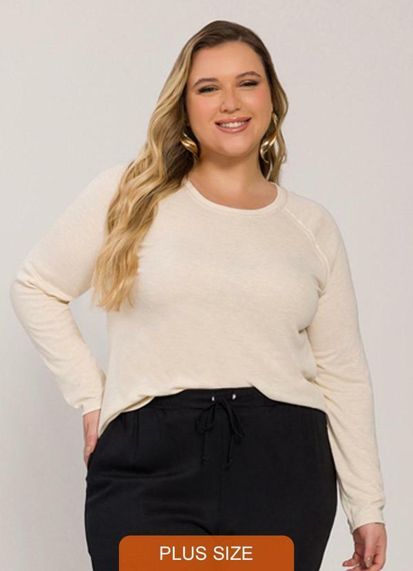 Lisamour - Blusa Canelada de Manga Longa Bege