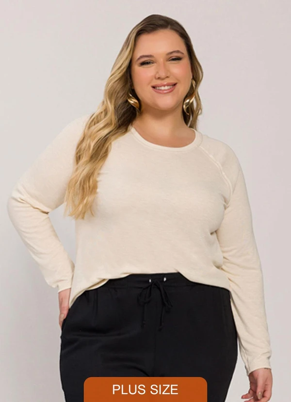 Lisamour - Blusa Canelada de Manga Longa Bege