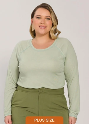Lisamour - Blusa Canelada de Manga Longa Verde - LISAMOUR