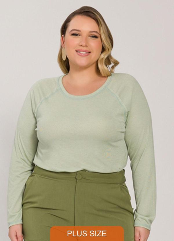 Lisamour - Blusa Canelada de Manga Longa Verde