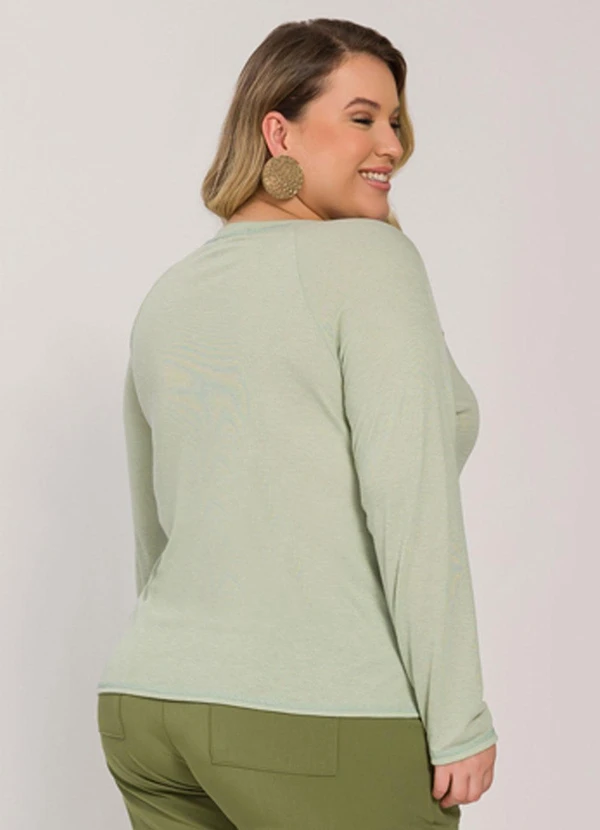 Lisamour - Blusa Canelada de Manga Longa Verde 1