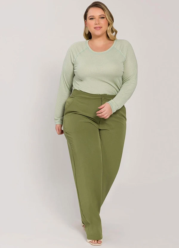 Lisamour - Blusa Canelada de Manga Longa Verde 3