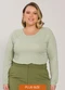 Lisamour - Blusa Canelada de Manga Longa Bege - variação: Verde