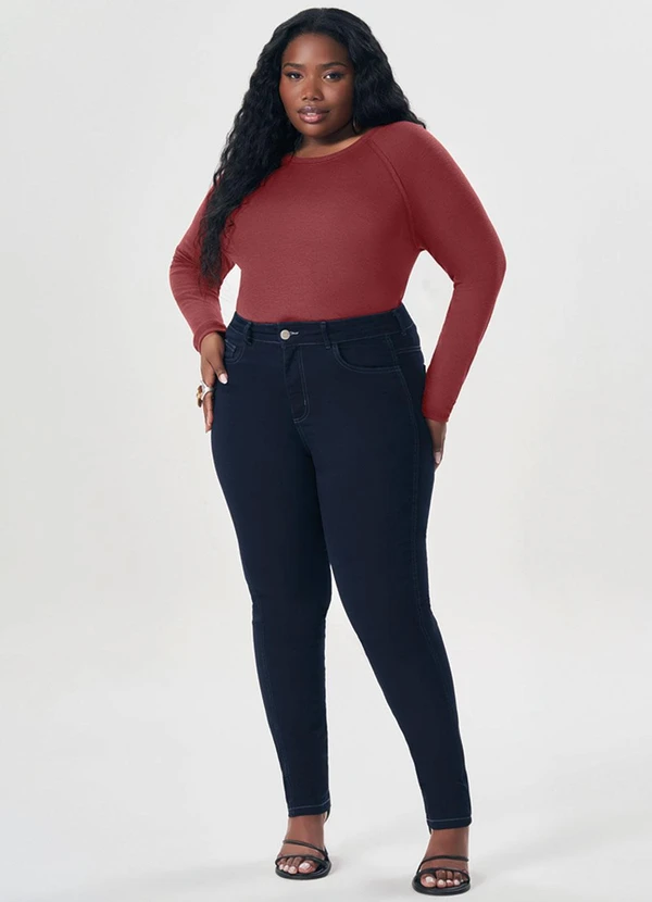 Lisamour - Blusa Canelada de Manga Longa Vermelha 2