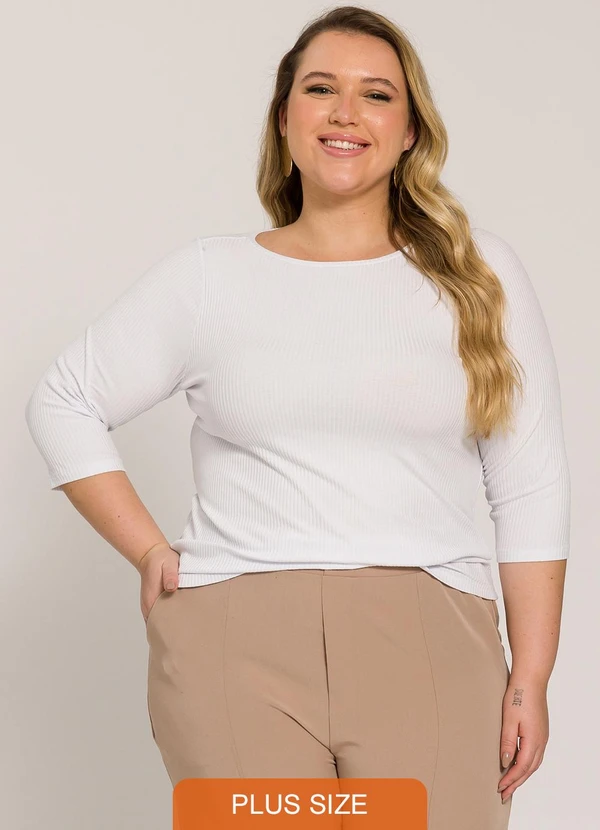Lisamour - Blusa Canelada Manga 3/4 Branca