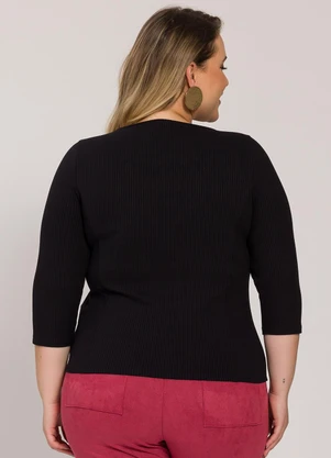 Lisamour - Blusa Canelada Manga 3/4 Preta - LISAMOUR