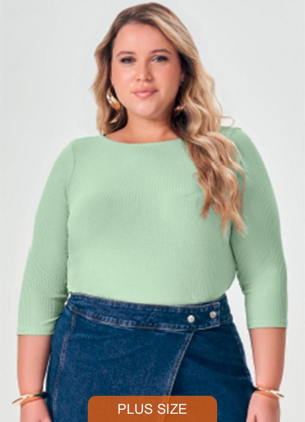 Lisamour - Blusa Canelada Manga 3/4 Verde