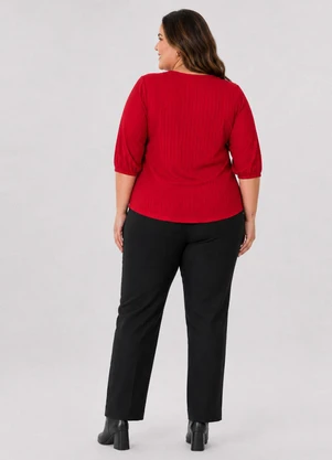 Infinita Cor - Blusa Canelada Plus Decote em V Vermelho - INFINITA COR