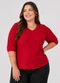 Infinita Cor - Blusa Canelada Plus Decote em V Verde - variação: Vermelho