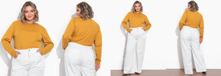 Blusa Caramelo com Mangas Bufantes Plus Size