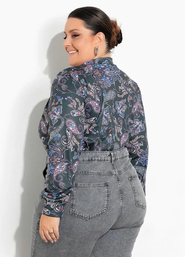 Marguerite - Blusa Cashmere Verde com Gola Laço Plus Size 2