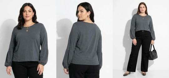 Blusa Cinza em Malha de Algod�o