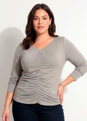 Blusa Cinza em Malha Suede Macia