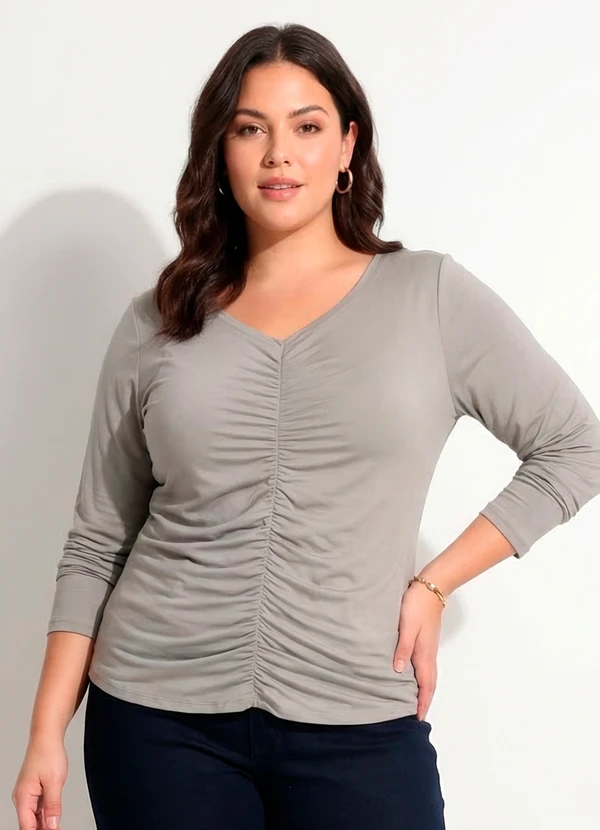 Marguerite - Blusa Cinza em Malha Suede Macia