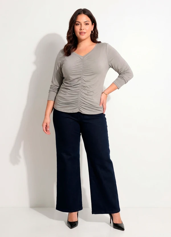 Marguerite - Blusa Cinza em Malha Suede Macia