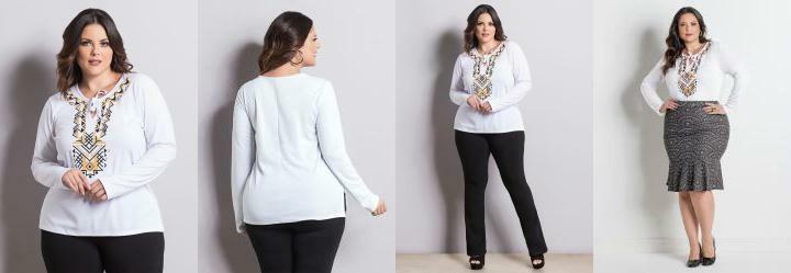 Blusa com Estampa no Decote Branca Marguerite