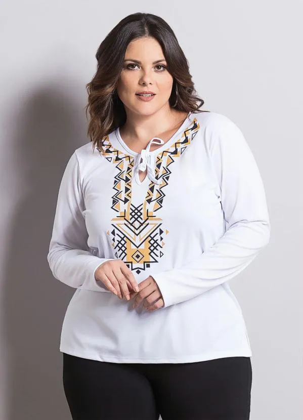 Marguerite - Blusa com Estampa no Decote Branca Marguerite