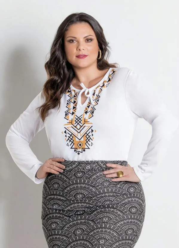 Marguerite - Blusa com Estampa no Decote Branca Marguerite 4