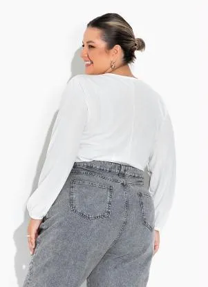 Marguerite - Blusa com Gola em Guipir Off White Plus Size - MARGUERITE