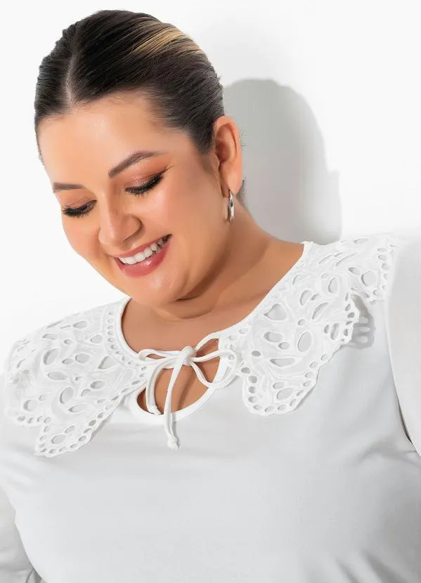 Marguerite - Blusa com Gola em Guipir Off White Plus Size 3