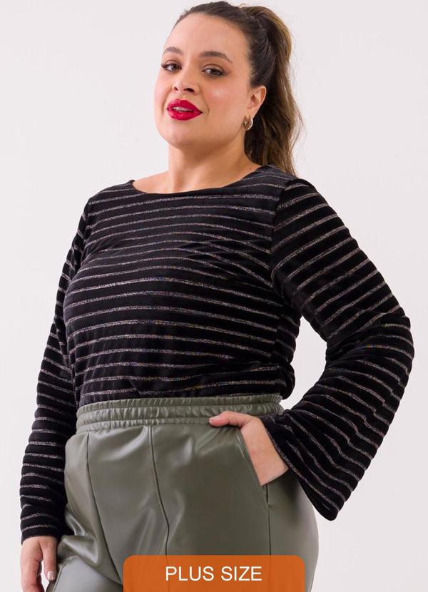 Cess - Blusa Cropped Lilly Veludo Listra Preto