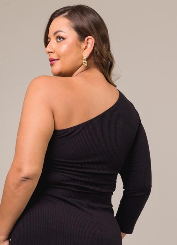 Cess - Blusa de um Ombro Manga 7/8 com Apliques Preto 4