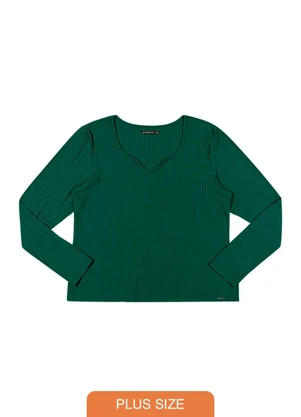 Outlet - Blusa Decote Diferenciado Plus Size Verde - OUTLET
