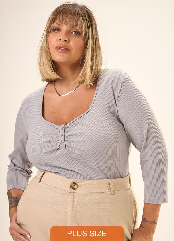 Cess - Blusa Decote Quadrado em Canelado Hera Cinza 5