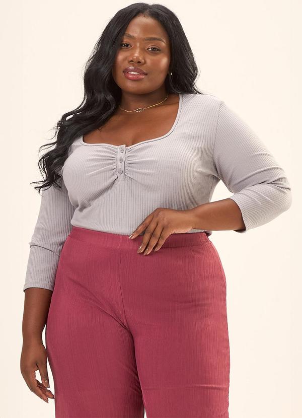 Cess - Blusa Decote Quadrado em Canelado Hera Cinza 3