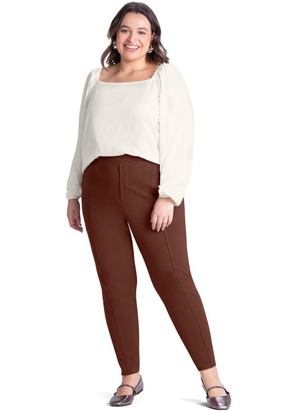 Rezzato - Blusa Decote Quadrado Plus Size Feminino Bege 2