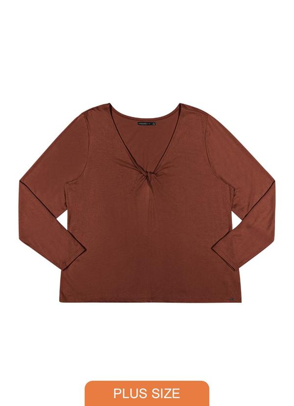 Rezzato - Blusa Decote Torcido Plus Size Feminino Marrom