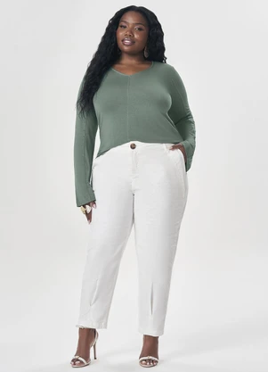 Lisamour - Blusa Decote V de Manga Longa Verde - LISAMOUR
