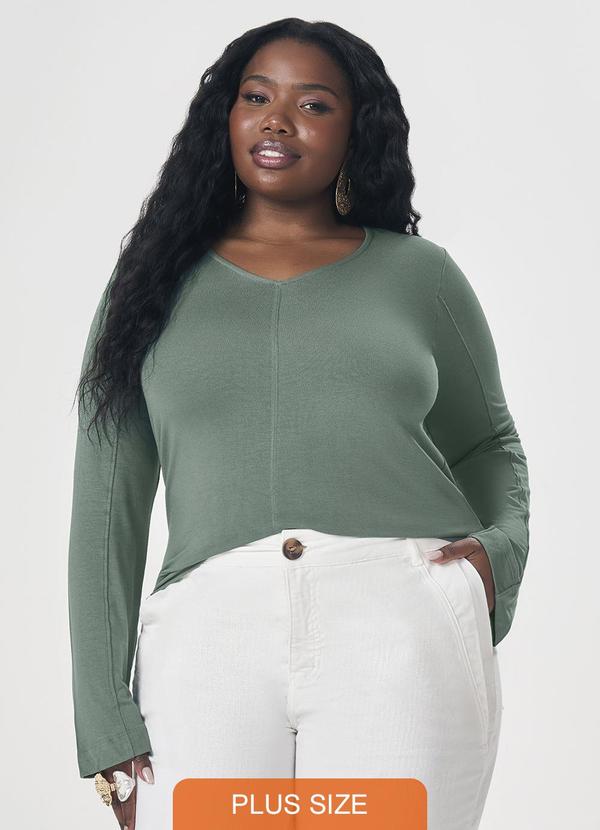 Lisamour - Blusa Decote V de Manga Longa Verde