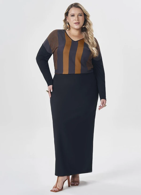 Lisamour - Blusa Decote V Geométrica de Manga Longa Laranja 2