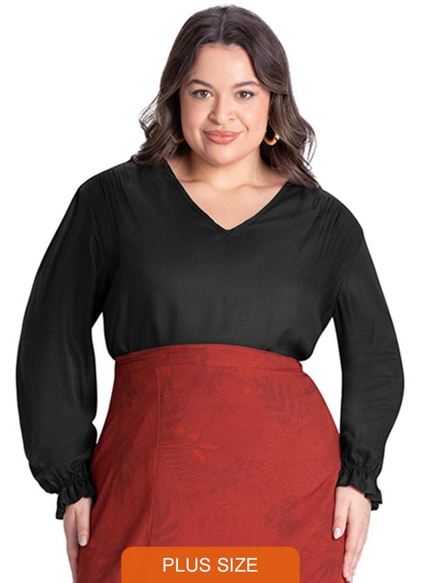 Rezzato - Blusa Decote V Plus Size Feminino Preto 1