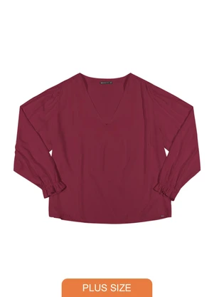 Outlet - Blusa Decote V Plus Size Feminino Vermelho - OUTLET