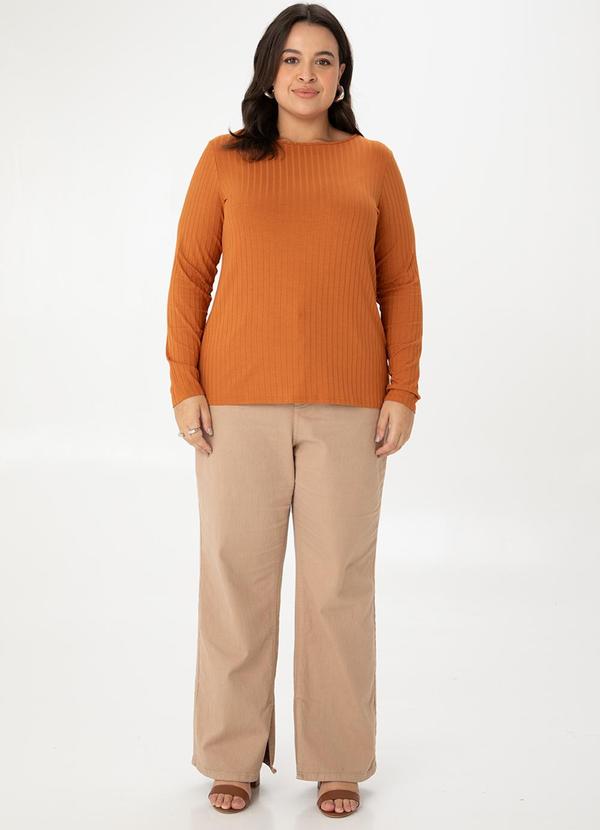 Malwee - Blusa em Malha Canelada Feminina Plus Marrom 5