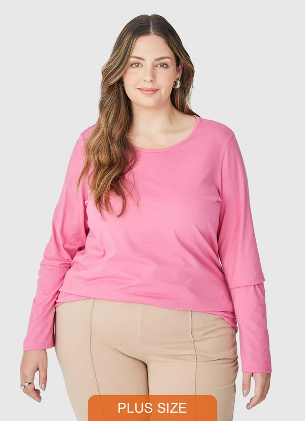 Malwee - Blusa em Malha Feminina Plus Rosa