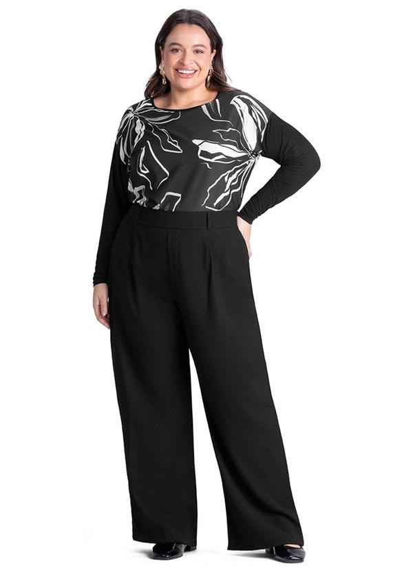 Rezzato - Blusa Estampada Floral Plus Size Feminino Preto