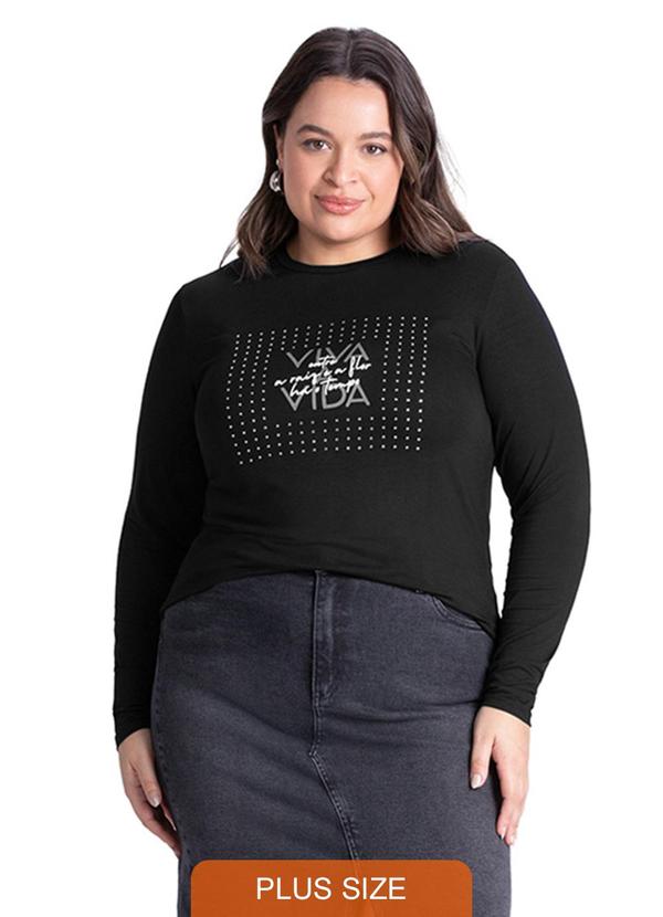 Rezzato - Blusa Estampada Frontal Plus Size Feminino Preto
