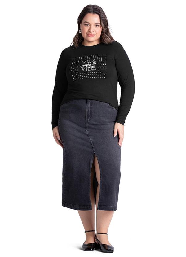Rezzato - Blusa Estampada Frontal Plus Size Feminino Preto 2