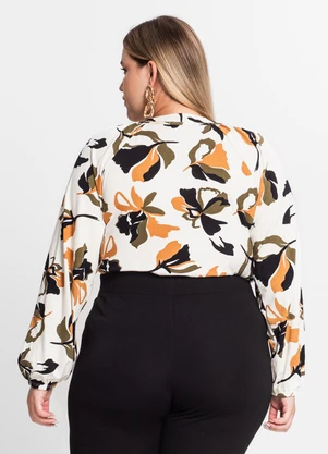 Secret Glam - Blusa Estampada Manga Longa Plus Size Bege - SECRET GLAM