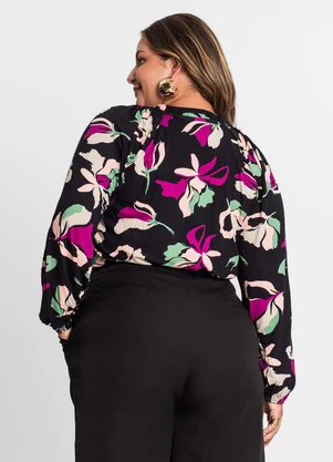 Secret Glam - Blusa Estampada Manga Longa Plus Size Preto - SECRET GLAM