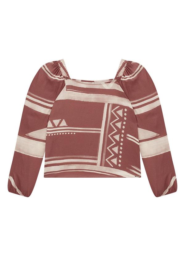 Lunender Mais Mulher - Blusa Estampada Plus Size com Decote Quadrado Bordo