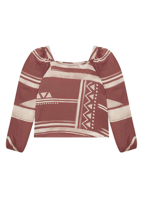 Lunender Mais Mulher - Blusa Estampada Plus Size com Decote Quadrado Bordo